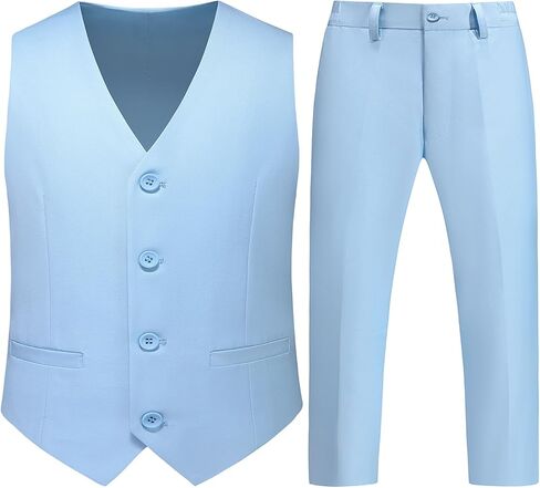 Boys Vest Suits 2 Piece Outfit Tuxedo Set for Kids Size 4-14 Formal Suit for Boys with Vest and Pants Set Slim in Kuwait