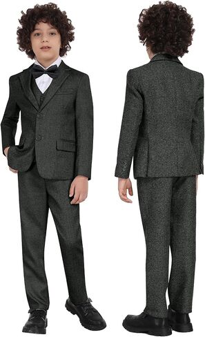 الأولاد بدلات 6pcs Tweed Herringbone بدلات للأطفال Slim Fit Tuxedo سترة السترة الرسمية زفاف قميص السترة سترة مجموعة مع ربطة عنق in Kuwait