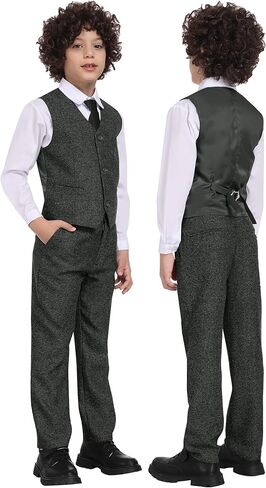 الأولاد بدلات 6pcs Tweed Herringbone بدلات للأطفال Slim Fit Tuxedo سترة السترة الرسمية زفاف قميص السترة سترة مجموعة مع ربطة عنق in Kuwait