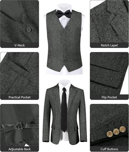 الأولاد بدلات 6pcs Tweed Herringbone بدلات للأطفال Slim Fit Tuxedo سترة السترة الرسمية زفاف قميص السترة سترة مجموعة مع ربطة عنق in Kuwait