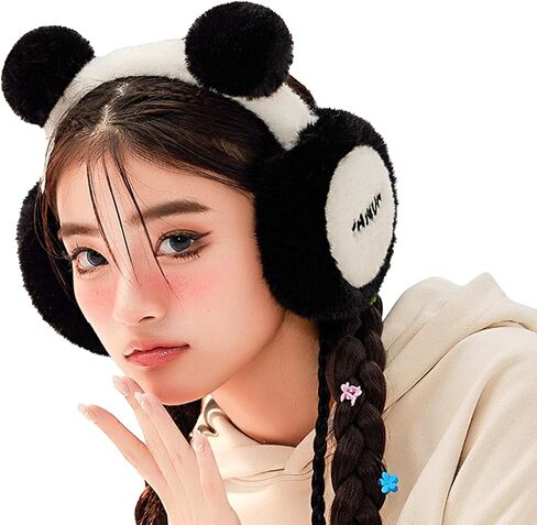 Womens Winter Ear Muffs Faux Fur Foldable Warmers Covers Adjustable Cable Knit Furry Fleece Earmuffs for Cold Weather in Kuwait