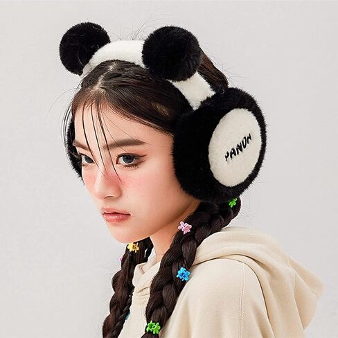 Womens Winter Ear Muffs Faux Fur Foldable Warmers Covers Adjustable Cable Knit Furry Fleece Earmuffs for Cold Weather in Kuwait