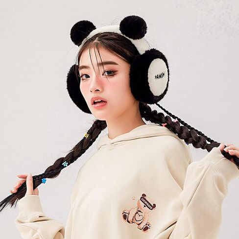Womens Winter Ear Muffs Faux Fur Foldable Warmers Covers Adjustable Cable Knit Furry Fleece Earmuffs for Cold Weather in Kuwait