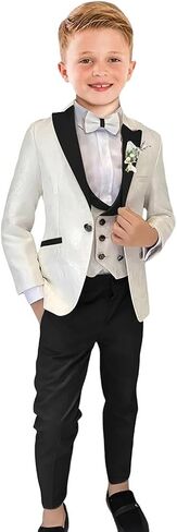 الأولاد بدلات الأزهار جاكار للبنين الرسميين الزي 5 أجهزة كمبيوتر شخصيات زفاف الأطفال بدلة السترة سترة سروال قميص التعادل in Kuwait