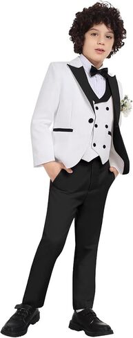 الأولاد بدلات الأزهار جاكار للبنين الرسميين الزي 5 أجهزة كمبيوتر شخصيات زفاف الأطفال بدلة السترة سترة سروال قميص التعادل in Kuwait