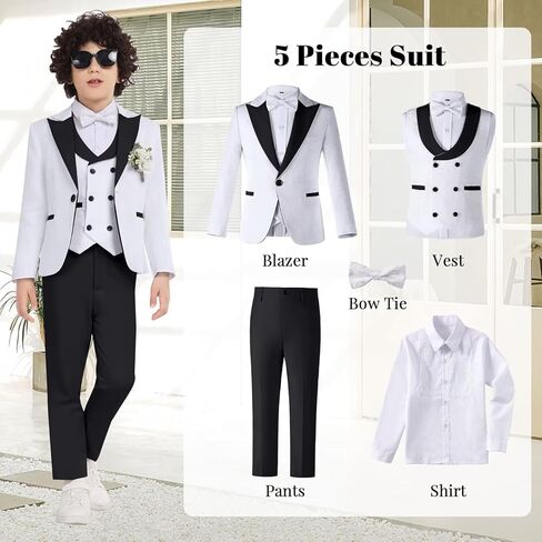 الأولاد بدلات الأزهار جاكار للبنين الرسميين الزي 5 أجهزة كمبيوتر شخصيات زفاف الأطفال بدلة السترة سترة سروال قميص التعادل in Kuwait