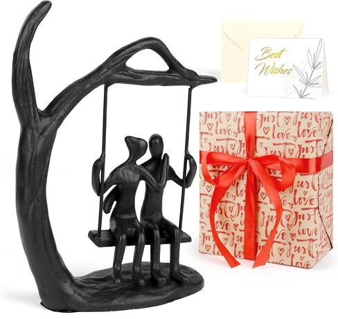 Anniversary Wedding Gifts for Couple/Her - Romantic Couple Statue in Love, Black Metal Figurine Sweet Loving Together Iron Sculpture Decor, Gifts for Wife Husband Birthday in Kuwait