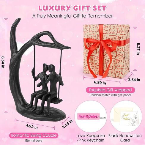 Anniversary Wedding Gifts for Couple/Her - Romantic Couple Statue in Love, Black Metal Figurine Sweet Loving Together Iron Sculpture Decor, Gifts for Wife Husband Birthday in Kuwait
