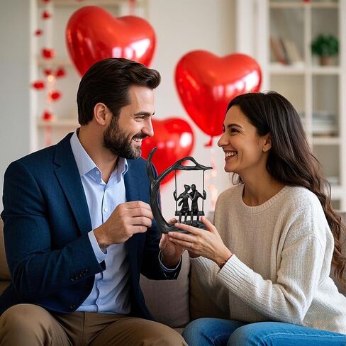 Anniversary Wedding Gifts for Couple/Her - Romantic Couple Statue in Love, Black Metal Figurine Sweet Loving Together Iron Sculpture Decor, Gifts for Wife Husband Birthday in Kuwait