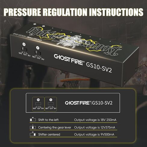 دواسة جيتار GHOSTFIRE GS6 مزودة بـ 6 مخرجات مزود طاقة بدواسات تأثير 9 فولت 100/500 مللي أمبير (GS10-SV2) in Saudi Arabia