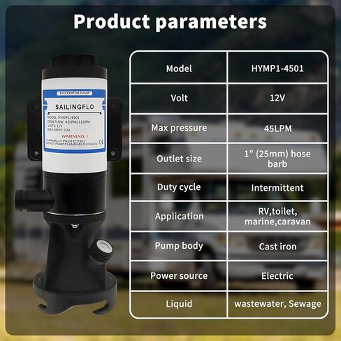 Macerator Pumps Marine Sewage Washdown Toilet Pump 12V 13GPM in Saudi Arabia
