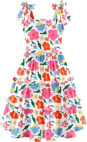 Arshiner Girls Summer Dress Tween Boho casual bowknot حزام بلا أكمام أرجوحة متثاق in Kuwait