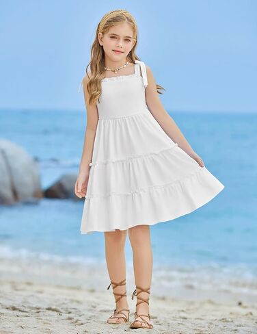 Arshiner Girls Summer Dress Tween Boho casual bowknot حزام بلا أكمام أرجوحة متثاق in Kuwait