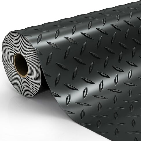 8.2x21 FT Garage Floor Mat, 2.8mm Thickened Diamond Plate PVC Garage Flooring Roll for Under Car Parking, Heavy Duty Garage Floor Protector 168SQFT for Garage, RV Trailer, Basement, Black in Kuwait