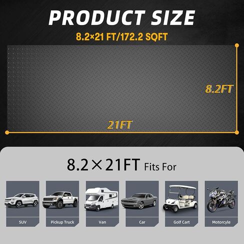 8.2x21 FT Garage Floor Mat, 2.8mm Thickened Diamond Plate PVC Garage Flooring Roll for Under Car Parking, Heavy Duty Garage Floor Protector 168SQFT for Garage, RV Trailer, Basement, Black in Kuwait