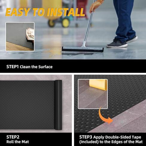 8.2x21 FT Garage Floor Mat, 2.8mm Thickened Diamond Plate PVC Garage Flooring Roll for Under Car Parking, Heavy Duty Garage Floor Protector 168SQFT for Garage, RV Trailer, Basement, Black in Kuwait