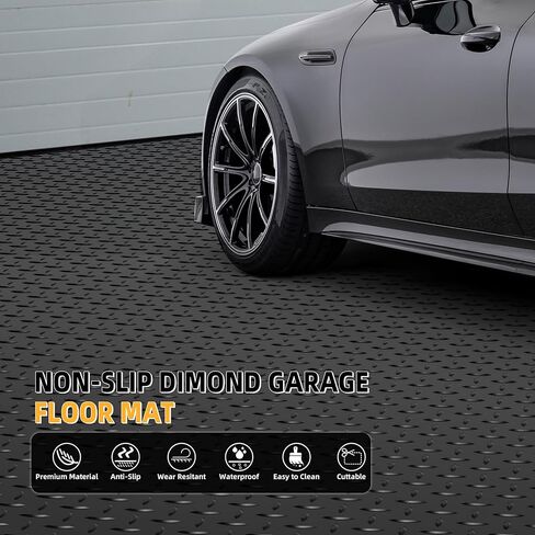 8.2x21 FT Garage Floor Mat, 2.8mm Thickened Diamond Plate PVC Garage Flooring Roll for Under Car Parking, Heavy Duty Garage Floor Protector 168SQFT for Garage, RV Trailer, Basement, Black in Kuwait