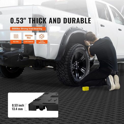 VEVOR Garage Tiles Interlocking, 12 x 12 x 0.53 inch 50 Pack Garage Floor Covering Tiles, Non-Slip Double-Sided Texture Garage Flooring Tiles, for Garages, Basements, Repair Shops, Black in Saudi Arabia