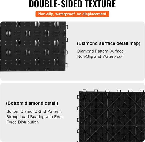 VEVOR Garage Tiles Interlocking, 12 x 12 x 0.53 inch 50 Pack Garage Floor Covering Tiles, Non-Slip Double-Sided Texture Garage Flooring Tiles, for Garages, Basements, Repair Shops, Black in Saudi Arabia