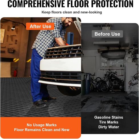 VEVOR Garage Tiles Interlocking, 12 x 12 x 0.53 inch 50 Pack Garage Floor Covering Tiles, Non-Slip Double-Sided Texture Garage Flooring Tiles, for Garages, Basements, Repair Shops, Black in Saudi Arabia