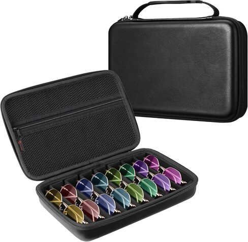 Fintie Travel Sunglasses Organizer Case مع مقصورات قابلة للتعديل من 8 فتحات ، حقيبة تخزين Eva Eyeglasses الصلبة للرجال للنساء (أسود خمر) in Saudi Arabia
