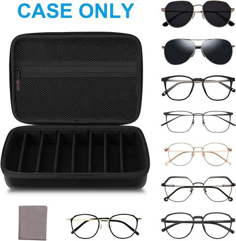 Fintie Travel Sunglasses Organizer Case مع مقصورات قابلة للتعديل من 8 فتحات ، حقيبة تخزين Eva Eyeglasses الصلبة للرجال للنساء (أسود خمر) in Saudi Arabia