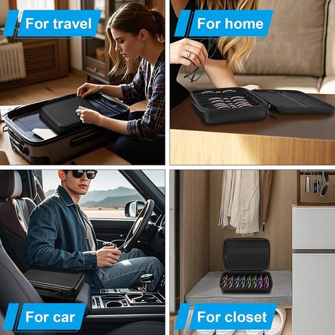 Fintie Travel Sunglasses Organizer Case مع مقصورات قابلة للتعديل من 8 فتحات ، حقيبة تخزين Eva Eyeglasses الصلبة للرجال للنساء (أسود خمر) in Saudi Arabia