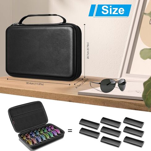 Fintie Travel Sunglasses Organizer Case مع مقصورات قابلة للتعديل من 8 فتحات ، حقيبة تخزين Eva Eyeglasses الصلبة للرجال للنساء (أسود خمر) in Saudi Arabia