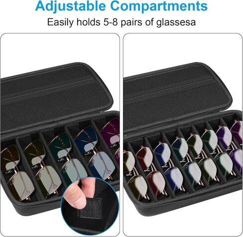 Fintie Travel Sunglasses Organizer Case مع مقصورات قابلة للتعديل من 8 فتحات ، حقيبة تخزين Eva Eyeglasses الصلبة للرجال للنساء (أسود خمر) in Saudi Arabia