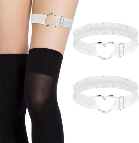 2pcs Adjustable Heart Lace Thigh Garter Belts for Women, Pink Elastic Leg Garters Belt, Non-Slip Thigh Strap in Saudi Arabia