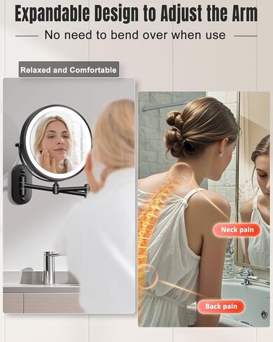 30X/1X Wall Mounted Lighted Makeup Mirror, 8'' Double Sided Rechargeable Magnifying Bathroom Mirror with Light, 3 Color Lights Touch Dimmable Extended Arm 360 Rotation Light up Mirrors in Kuwait
