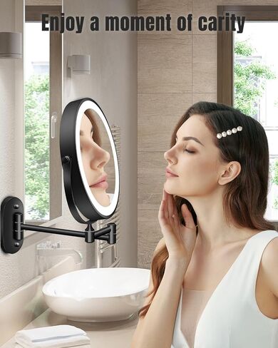 30X/1X Wall Mounted Lighted Makeup Mirror, 8'' Double Sided Rechargeable Magnifying Bathroom Mirror with Light, 3 Color Lights Touch Dimmable Extended Arm 360 Rotation Light up Mirrors in Kuwait