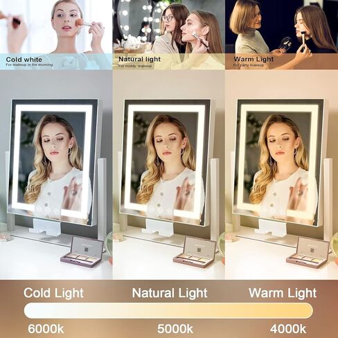 Kottova Lighted Makeup Mirror, Hollywood Vanity Mirror with Lights, Three Color Modes, 10X Magnification, Smart Touch Control, Detachable 10X Mirror, Metal Frame, 360° Rotation（14.5in,White） in Kuwait