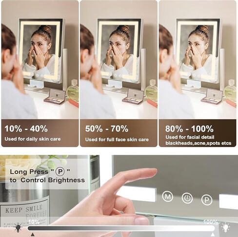 Kottova Lighted Makeup Mirror, Hollywood Vanity Mirror with Lights, Three Color Modes, 10X Magnification, Smart Touch Control, Detachable 10X Mirror, Metal Frame, 360° Rotation（14.5in,White） in Kuwait