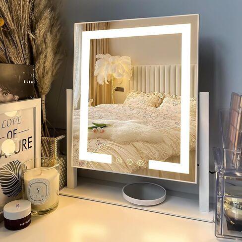 Kottova Lighted Makeup Mirror, Hollywood Vanity Mirror with Lights, Three Color Modes, 10X Magnification, Smart Touch Control, Detachable 10X Mirror, Metal Frame, 360° Rotation（14.5in,White） in Kuwait