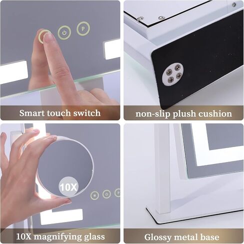 Kottova Lighted Makeup Mirror, Hollywood Vanity Mirror with Lights, Three Color Modes, 10X Magnification, Smart Touch Control, Detachable 10X Mirror, Metal Frame, 360° Rotation（14.5in,White） in Kuwait