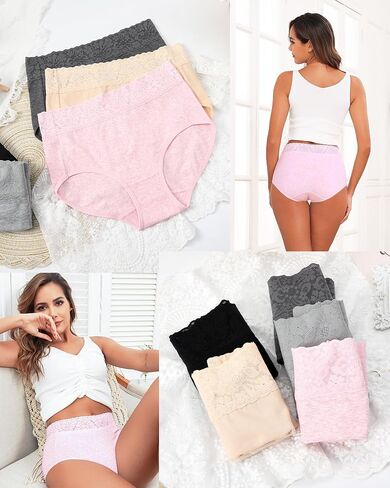 RHYFF Womens Underwear Cotton Lace Panties High Waist Panty Soft Breathable Ladies Hipster Full Coverage Briefs S-3XL in Saudi Arabia
