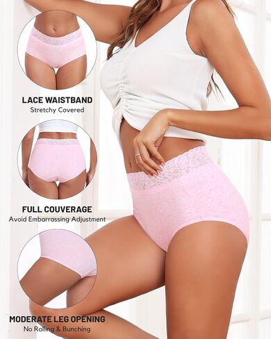 RHYFF Womens Underwear Cotton Lace Panties High Waist Panty Soft Breathable Ladies Hipster Full Coverage Briefs S-3XL in Saudi Arabia