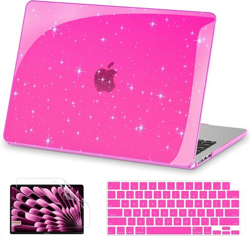 AKIT Compatible with MacBook Air 13 Inch Case Glitter 2025 2024-2022 M3 A3113 M2 A2681, Unique Shiny Hard Shell Laptop Case + Screen Protector + Keyboard Cover for Mac Air 13.6 Inch, Sparkly Hot Pink in Kuwait