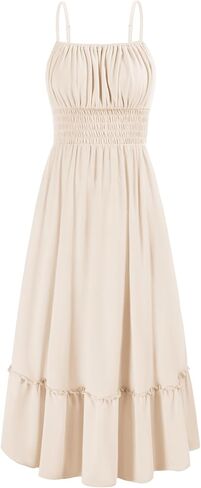 غريس كارين المرأة 2025 فستان الصيف غير الرسمي أكياس السباغيتي حزام مزخرف شاطئ شاطئ طويل الطويل مع جيوب in Kuwait