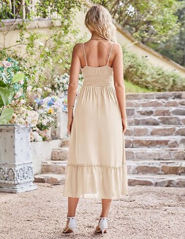 غريس كارين المرأة 2025 فستان الصيف غير الرسمي أكياس السباغيتي حزام مزخرف شاطئ شاطئ طويل الطويل مع جيوب in Kuwait