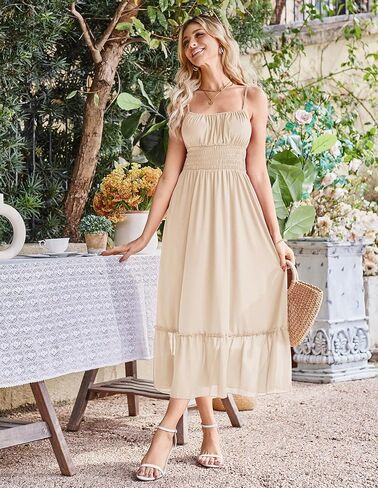 غريس كارين المرأة 2025 فستان الصيف غير الرسمي أكياس السباغيتي حزام مزخرف شاطئ شاطئ طويل الطويل مع جيوب in Kuwait