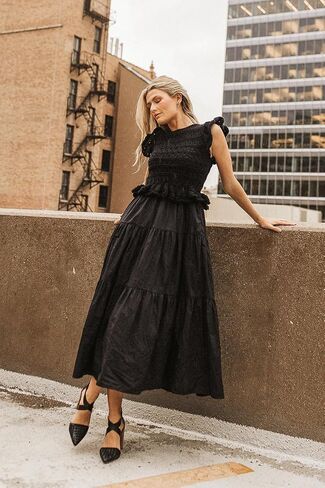 Women’s 2025 Summer Causal Ruffle Sleeve Crochet Knit Tops Long Dress for Ladies Fall Trendy Tiered Dress in Saudi Arabia