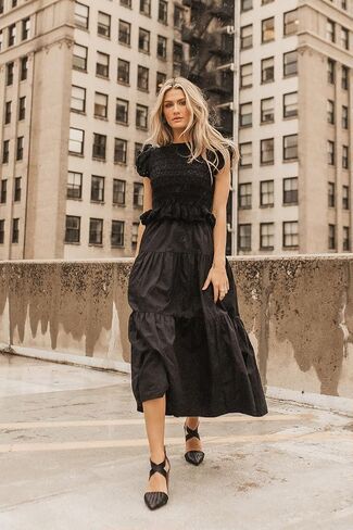 Women’s 2025 Summer Causal Ruffle Sleeve Crochet Knit Tops Long Dress for Ladies Fall Trendy Tiered Dress in Saudi Arabia