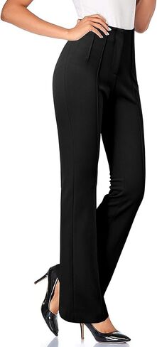 Arach&Cloz 2025 Women's Lightweight Business Casual Work Pants Stretch Wrinkle Free Bootcut Pleated Flared Leg Dress Pants in Kuwait