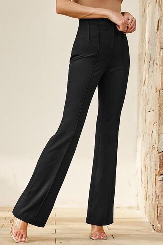 Arach&Cloz 2025 Women's Lightweight Business Casual Work Pants Stretch Wrinkle Free Bootcut Pleated Flared Leg Dress Pants in Kuwait