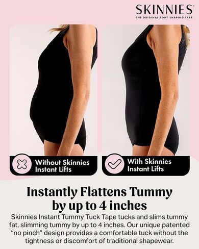 Skinnies Tummy Tuck Tape - Patented & Made in USA - Slim Belly 3-4 Inches Instantly - Clear No-Pinch Adhesive Strips, Sweatproof and All-Day Wear Body Tape for Women - 5 Pack in Saudi Arabia