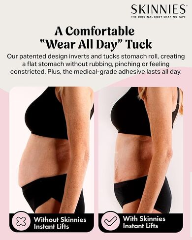 Skinnies Tummy Tuck Tape - Patented & Made in USA - Slim Belly 3-4 Inches Instantly - Clear No-Pinch Adhesive Strips, Sweatproof and All-Day Wear Body Tape for Women - 5 Pack in Saudi Arabia