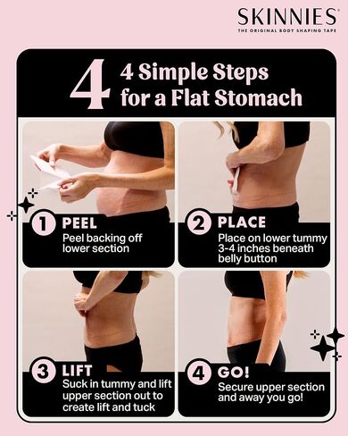 Skinnies Tummy Tuck Tape - Patented & Made in USA - Slim Belly 3-4 Inches Instantly - Clear No-Pinch Adhesive Strips, Sweatproof and All-Day Wear Body Tape for Women - 5 Pack in Saudi Arabia