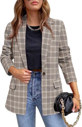 CRAZY GRID Womens Casual Blazer Jacket Long Sleeve Open Front Work Office Blazer Lapel Button Jacket in Saudi Arabia